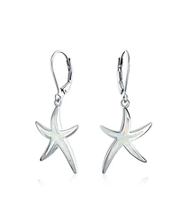 Bling Jewelry Nautical Aquatic Tropical Beach Vacation Iridescent Created Opal Inlay Starfish Dangle Drop Lever back Earrings Sterling Silver