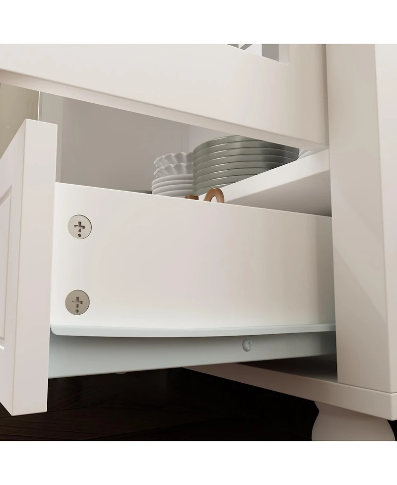 Famapy White Storage Cabinet Bookcase with Tempered Glass Doors,-Drawer