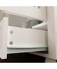 Famapy White Storage Cabinet Bookcase with Tempered Glass Doors,-Drawer