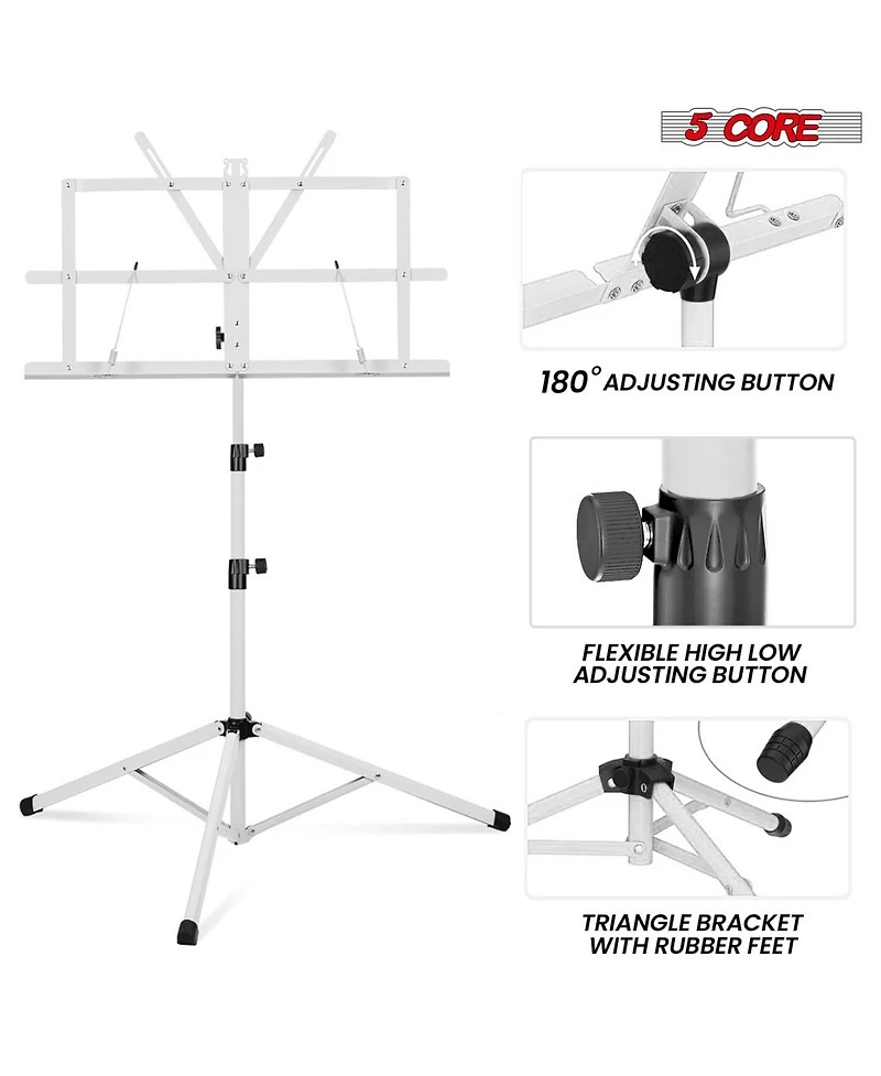 5 Core Music Stand For Sheet Music Portable Tripod Adjustable Folding Note Holder - Blue Higher Version with Light