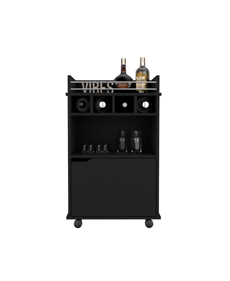 Sims Coffee & Bar Cart 35" H , 4 wheels, Division for bottles, Central Shelf, Drawer with Openwork Door Handle