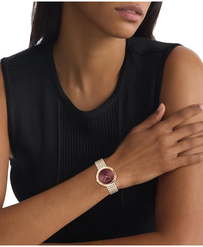 Calvin Klein Women Twisted Bezel Rose Gold-Tone Stainless Steel Bracelet Watch 34mm