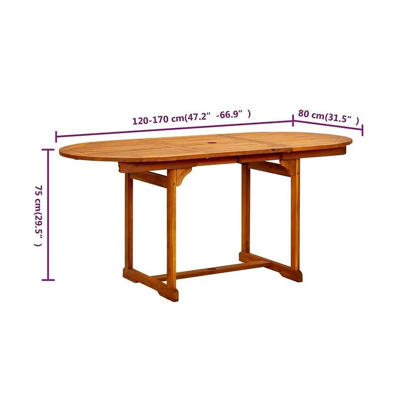 vidaXL Garden Dining Table (47.2"-66.9")x31.5"x29.5" Solid Acacia Wood