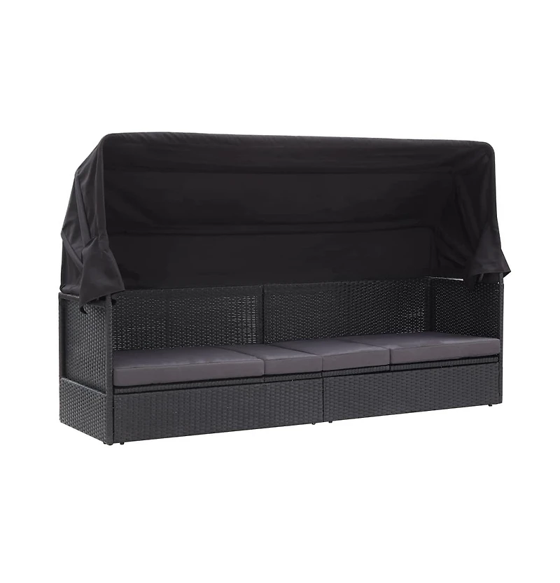 vidaXL Patio Sofa Bed with Canopy Poly Rattan Black