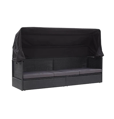 vidaXL Patio Sofa Bed with Canopy Poly Rattan Black
