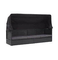 vidaXL Patio Sofa Bed with Canopy Poly Rattan Black