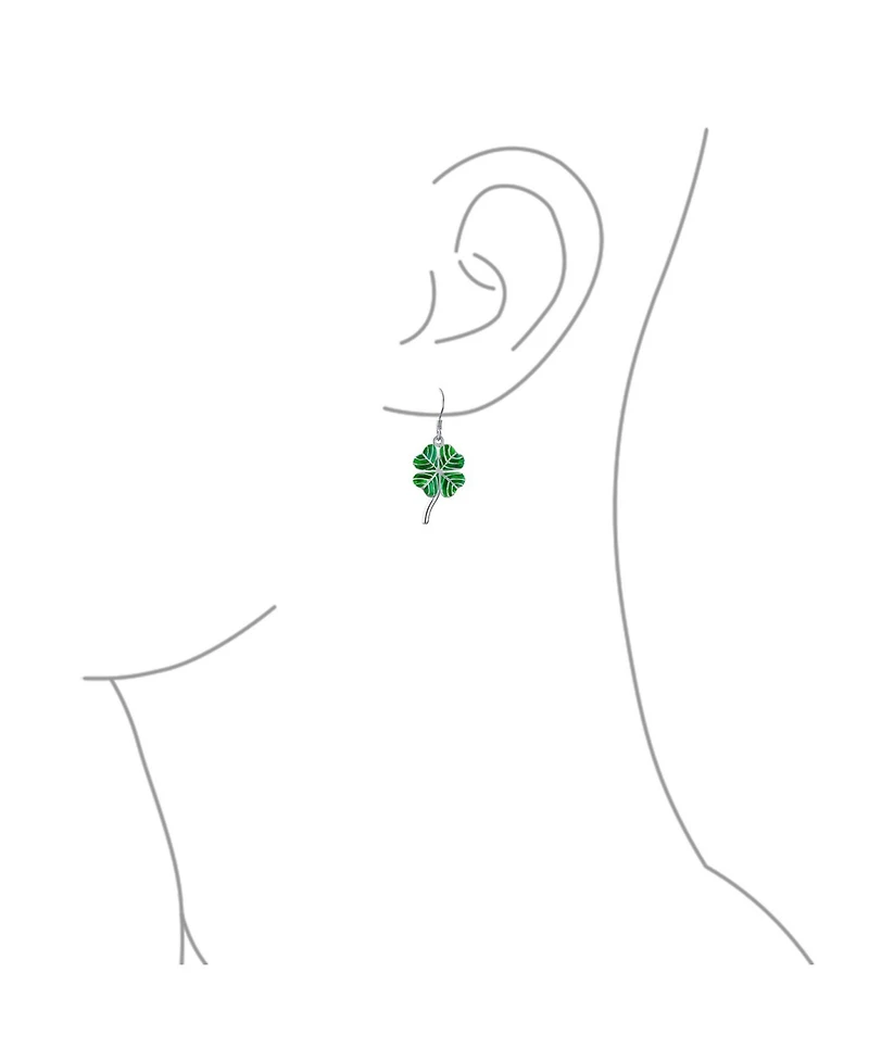 Bling Jewelry Green Enamel Shamrock Lucky Four Leaf Clover Irish Celtic Dangling Earrings .925 Sterling Silver Fish Wire