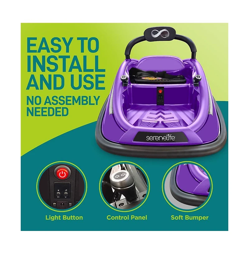 SereneLife 360° Spinning Kids Bumper Car with Remote Control, Led Lights, and 2 Driving Modes (Pink)