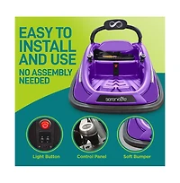 SereneLife 360° Spinning Kids Bumper Car with Remote Control, Led Lights, and 2 Driving Modes (Pink)