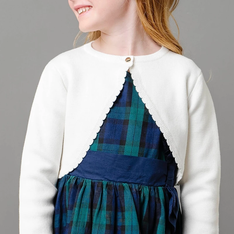 Hope & Henry Girls Organic Cropped Milano Stitch Dressy Cardigan