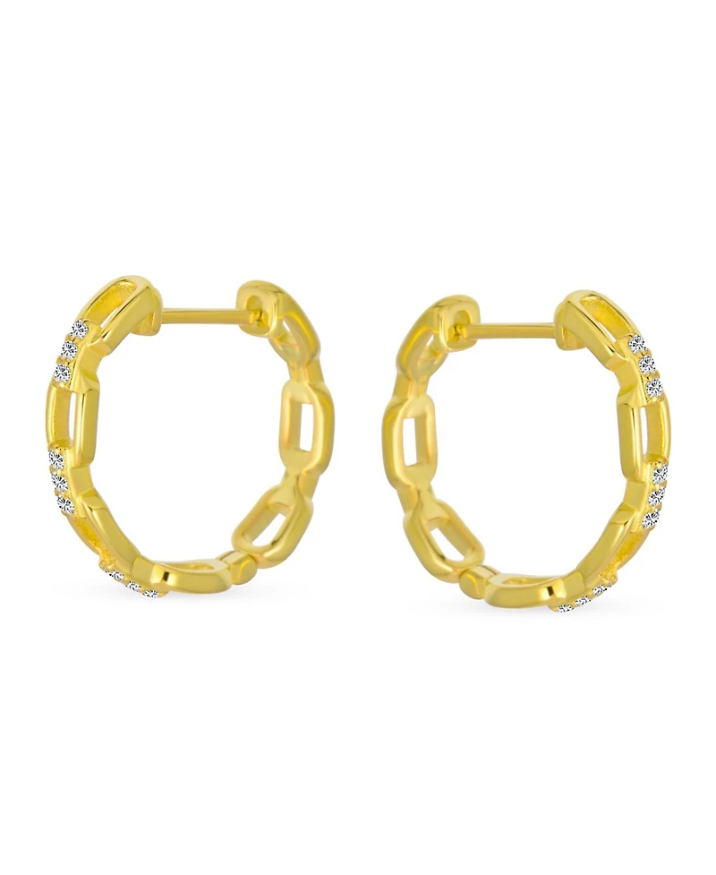 Bling Jewelry Elegant Round Paper Clip Link Open Pave Cz Accent Chain Link Hoop Earrings Of Cubic Zirconia .925 Sterling Silver .75 Inch