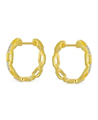 Bling Jewelry Elegant Round Paper Clip Link Open Pave Cz Accent Chain Link Hoop Earrings Of Cubic Zirconia .925 Sterling Silver .75 Inch