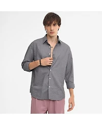 Campus Sutra Men's Moon Grey Seersucker Shirt