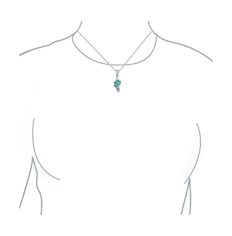 Bling Jewelry Vacation Blue Created Opal Inlay Nautical Tropical Beach Sand Conch Sea Shell Pendant Necklace .925 Sterling Silver