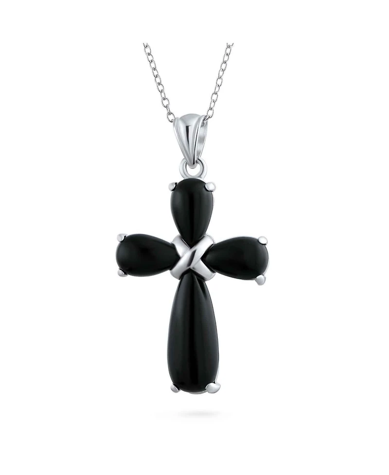 Bling Jewelry Timeless Fashion Black Onyx Green Jade Cross Pendant Necklace Sterling Silver