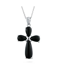 Bling Jewelry Timeless Fashion Black Onyx Green Jade Cross Pendant Necklace Sterling Silver