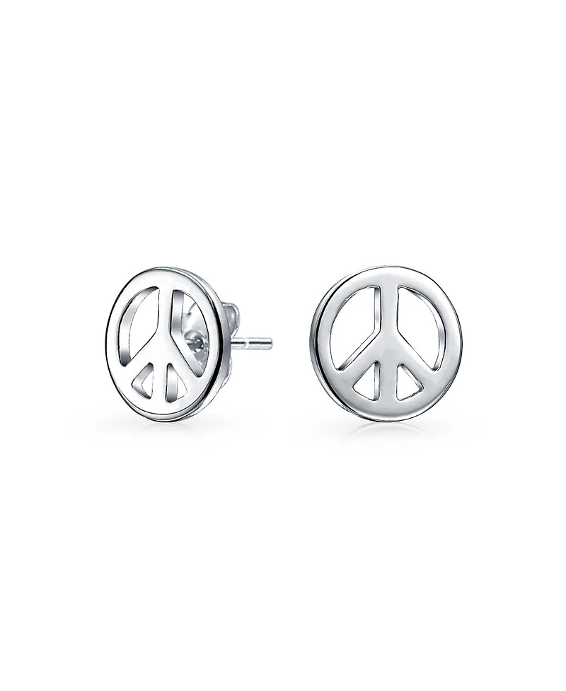 Bling Jewelry Minimalist World Peace Sign Pendant Necklace in Gold Plated Sterling Silver