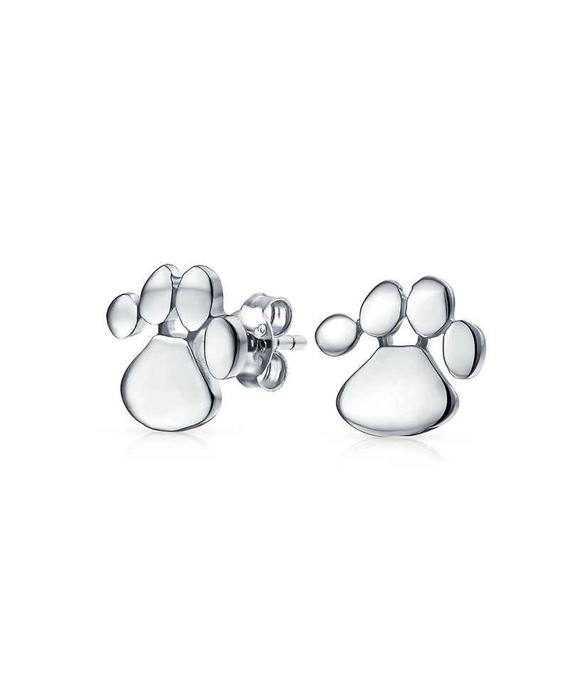 Bling Jewelry Animal Dog Cat Paw Print Pendant Necklace & Stud Earrings Set Sterling Silver