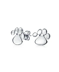 Bling Jewelry Animal Dog Cat Paw Print Pendant Necklace & Stud Earrings Set Sterling Silver