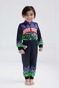 Monster Jam Boys Grave Digger French Terry Racing Zip Up Coverall to