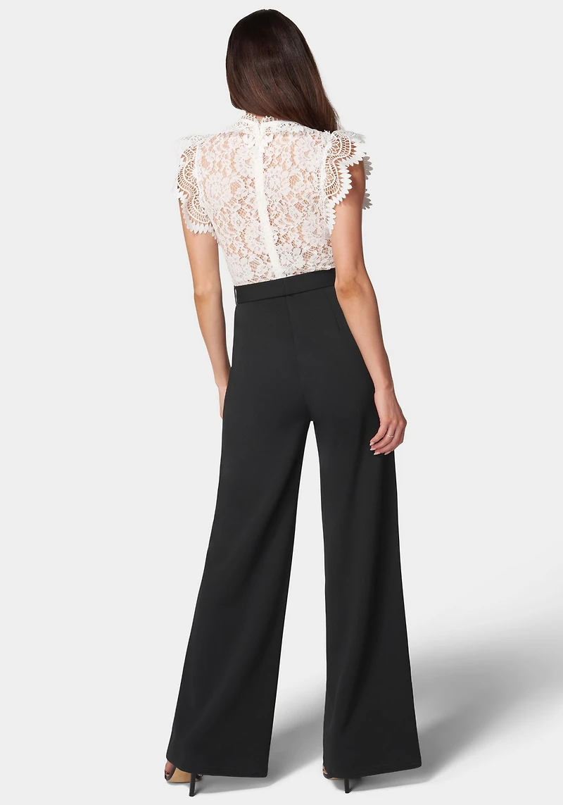 bebe Women's Ruffle Lace Jumpsuit