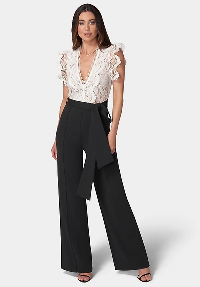 bebe Women's Ruffle Lace Jumpsuit
