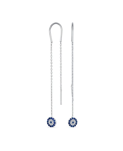 Bling Jewelry Blue Nazar Evil Eye Cubic Zirconia Pave Cz Spiritual Thin Chain Threader Earrings .925 Sterling Silver