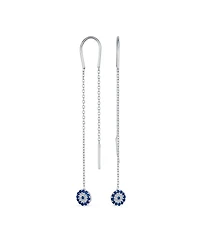 Bling Jewelry Blue Nazar Evil Eye Cubic Zirconia Pave Cz Spiritual Thin Chain Threader Earrings .925 Sterling Silver