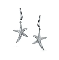 Bling Jewelry Nautical Ocean Tropical Beach Cubic Zirconia Pave Cz Starfish Drop Dangle Earrings .925 Sterling Silver Fish Hook