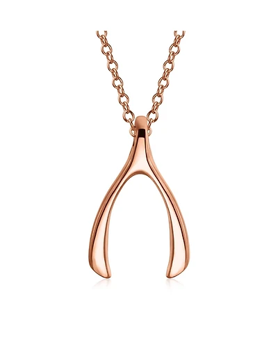 Bling Jewelry Good Luck Graduation Charm Wishbone Pendant Necklace Sterling Silver Rose Gold Plated