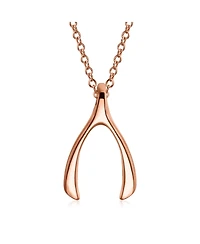 Bling Jewelry Good Luck Graduation Charm Wishbone Pendant Necklace Sterling Silver Rose Gold Plated