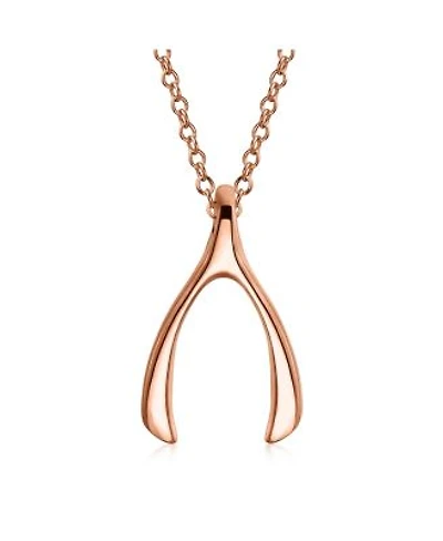 Bling Jewelry Simple Wishbone Pendant Necklace 14k Rose Gold Plated Sterling Silver Charm