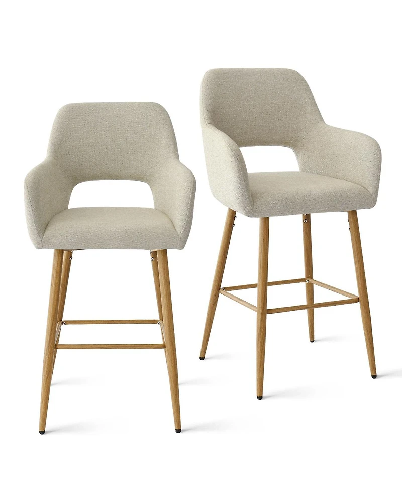 Linen Armrest Counter Height Stools Set of 2 with Back for Kitchen Island-Maison Boucle