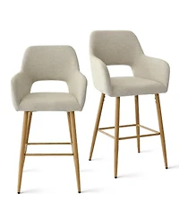 Linen Armrest Counter Height Stools Set of 2 with Back for Kitchen Island-Maison Boucle