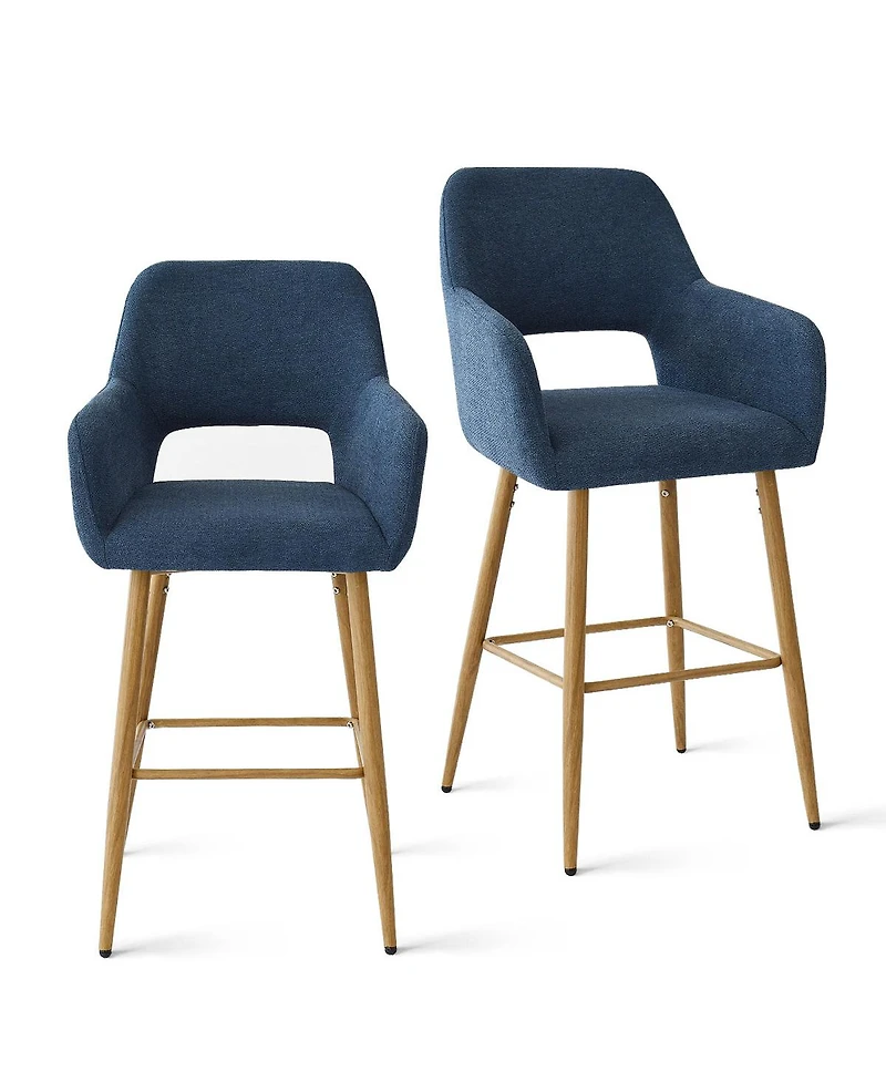 Linen Armrest Counter Height Stools Set of 2 with Back for Kitchen Island-Maison Boucle