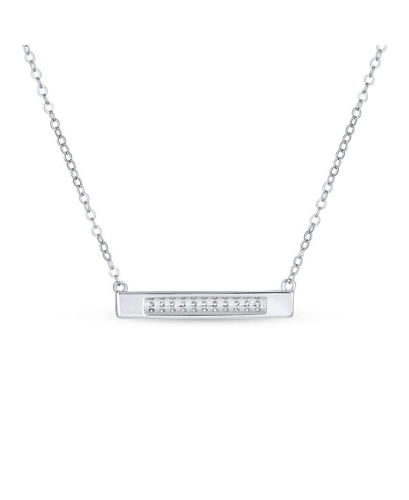 Bling Jewelry Simple Modern Cubic Zirconia Horizontal Pave Cz Round Bar Sideways Pendant Necklace .925 Sterling Silver