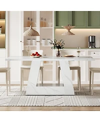 Tribesigns Dining Table for 4 to 6 People, 63" Rectangular Dining Room Table, Modern Wooden Faux Marble Dinner Table with Sturdy Base for Kitchen