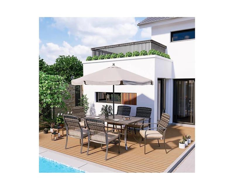 Pamapic Brown 5-Piece Pe Wicker Outdoor Dining Set with Green Cushions