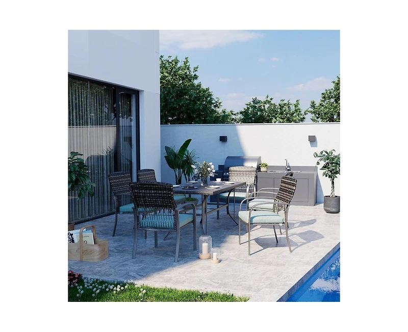 Pamapic Brown 5-Piece Pe Wicker Outdoor Dining Set with Green Cushions