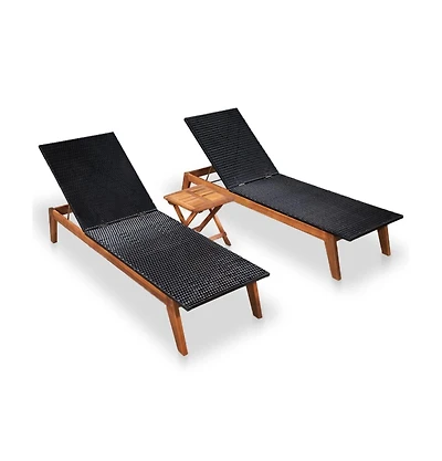 vidaXL Sun Loungers 2 pcs with Table Poly Rattan and Solid Acacia Wood