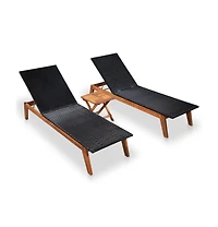 vidaXL Sun Loungers 2 pcs with Table Poly Rattan and Solid Acacia Wood