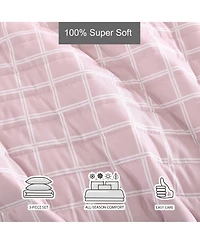 City Scene Woven Grid Microfiber Pink 3 Piece Quilt Set-Full/Queen