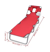 vidaXL Folding Sun Lounger with Head Cushion Powder-coated Steel Red
