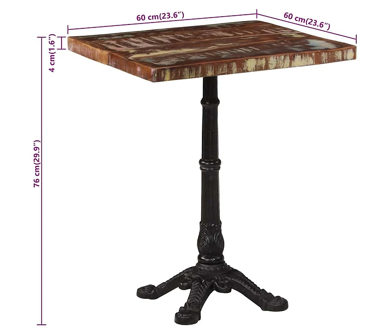vidaXL Bistro Table 23.6"x23.6"x29.9" Solid Reclaimed Wood