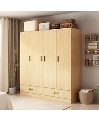 Famapy Brown Wood 4-Door Big Wardrobe Armoires with 2-Drawers