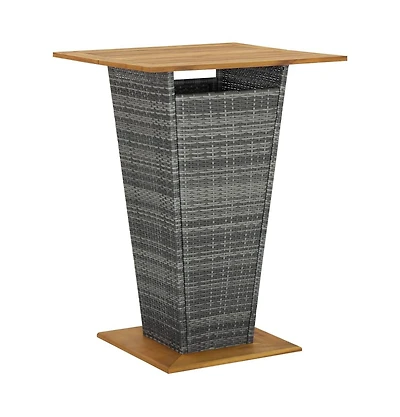 vidaXL Bar Table Gray 31.5"x31.5"x43.3" Poly Rattan and Solid Acacia Wood