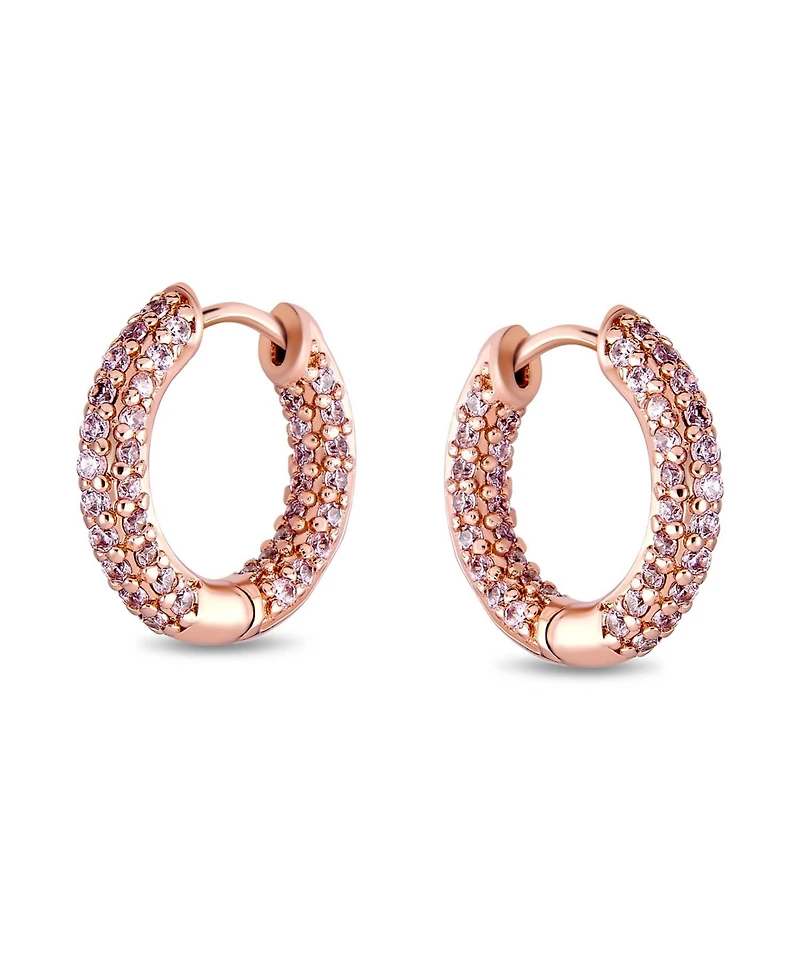 Bling Jewelry Pave Cubic Zirconia Cz Inside Out Small Tube Huggie Hoop Earrings Rose Gold Plated .75 Inch Diameter
