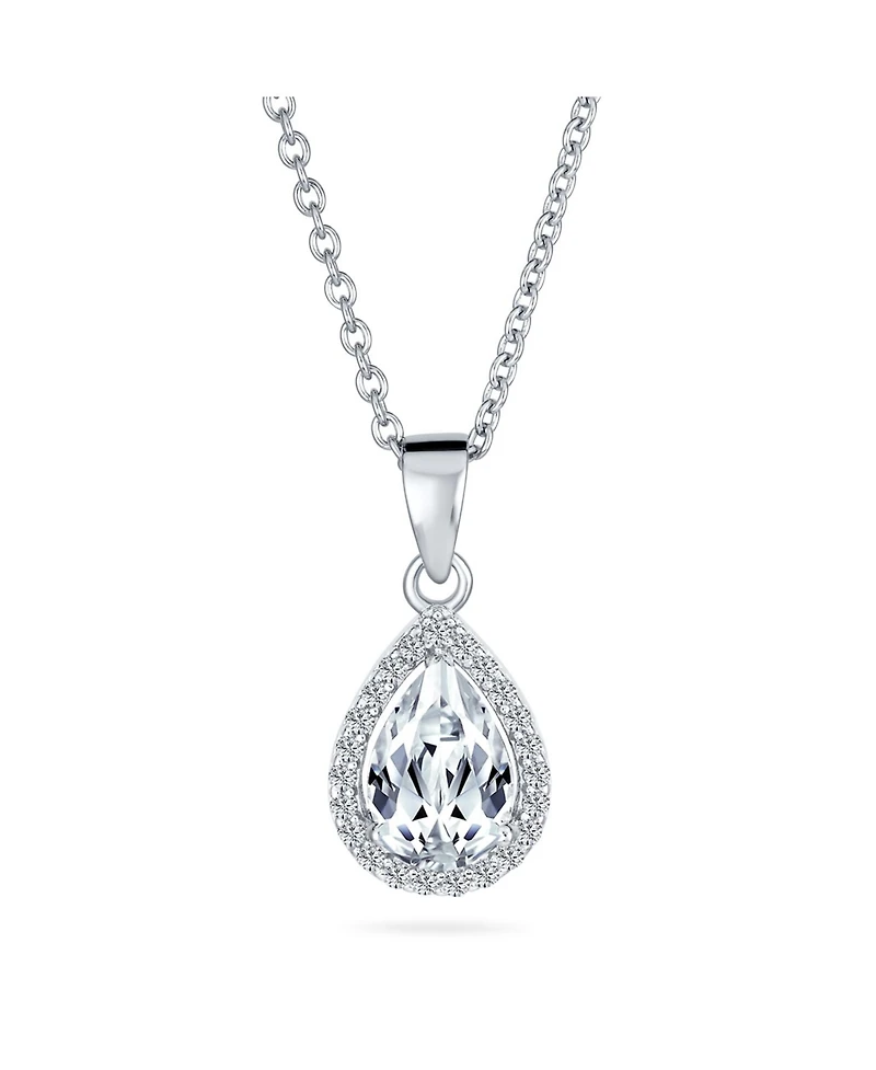 Bling Jewelry Cubic Zirconia Classic Large Cz Teardrop Solitaire Pendant Necklace .925 Sterling Silver
