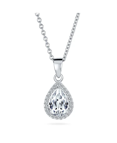 Bling Jewelry Cubic Zirconia Classic Large Cz Teardrop Solitaire Pendant Necklace .925 Sterling Silver