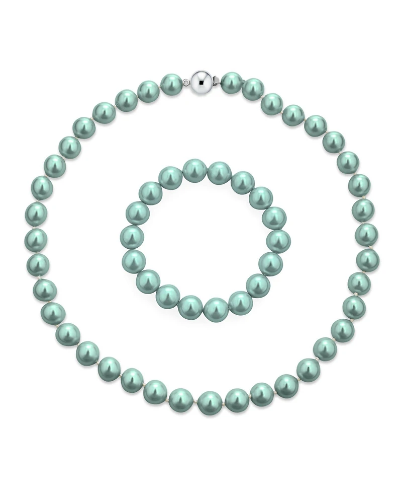 Bling Jewelry White Strand Necklace Rhodium Plated Crystal Clasp Pearl 10MM 16 Inch